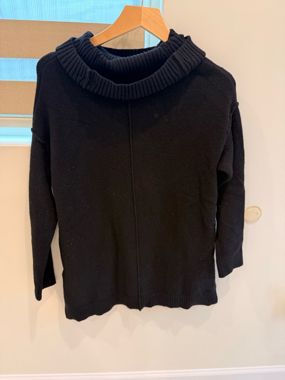 Joan Vass Black Ribbed Funnel-Neck Sweater